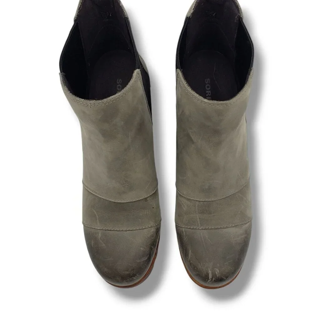 Sorel Lea Wedge‎ Chelsea Boots Womens 11 Waterproof Leather NL2704-089 Grey